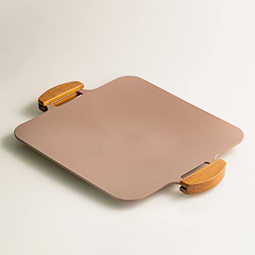 Dr.hows Solid Square Griddle Pan Ceramic, Nonstick Grill Pan With Wooden Handle, Portable 12 Inch Indoor/Outdoor Stovetop, Induction, Electric, Hot Plate, Gas Burner, Pouch (Nude Pink) #TOP1