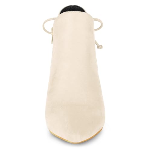 Allegra K Women's Pointed Toe Kitten Heel Beige Ankle Booties 7.5 M US2