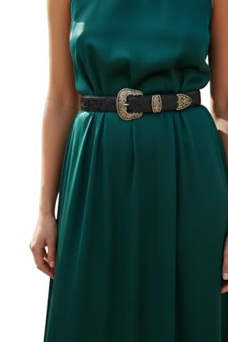Image of Western Leather Belt for Men & Women, Floral Embossed Cowhide, Durable Rodeo Style for Jeans, Casual Wear & Country Outfits