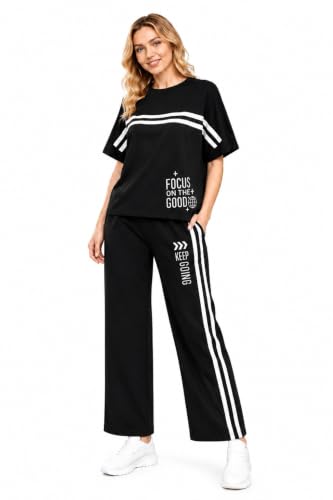 Image of Women's Printed Co-Ord Lounge Set | Oversized Half Sleeve T-Shirt & Straight Fit Track Pants | Casual Two Piece Co Ord Set for Daily Wear, Travel, Gym, Airport Look & Loungewear