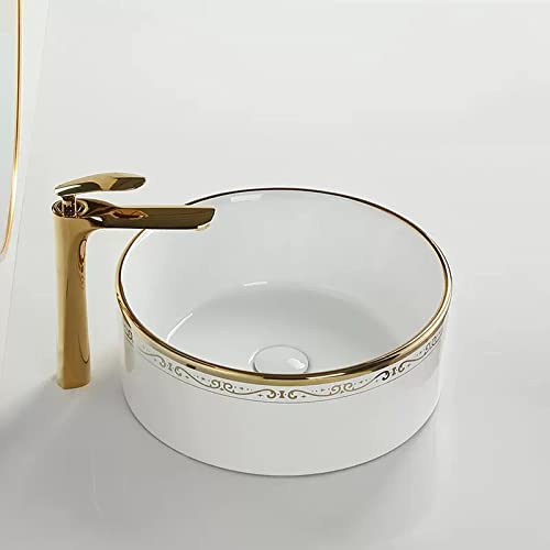 Fregadero redondo for baño sobre encimera con lavabo de cerámica y desagüe 7