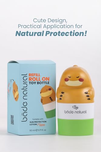 Image of Bade Natural Refillable Dinosaur-Shaped Sunscreen Applicator for Kids - 3.7 fl oz - Roll-On Bottle - Empty, Reusable Dispenser for SPF Lotion - Soft Applicator Tip, Travel-Friendly