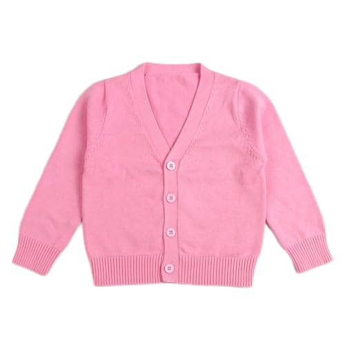 Image of HAOLUKI Baby Boys Girls Button Closure Cardigan Toddler Cotton Knit Sweater Solid Color V-Neck Cardigan School Uniforms