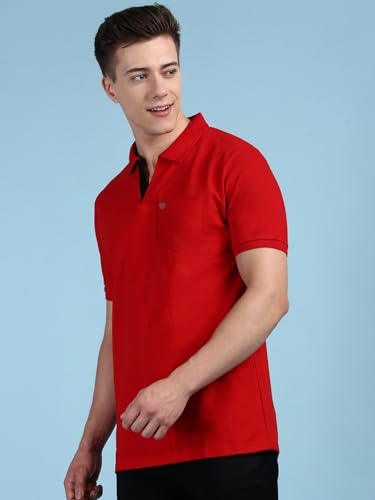 Image of Lux Cozi Men's Half Sleeve Soild Casual Regular Fit T-Shirt with Chest Pocket | Polo Tshirt for Men
