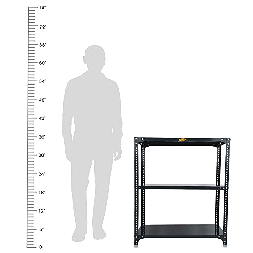 Image of Mil-Nil Prime CRC Sheet 3 Shelf Multipurpose Slotted Angle Rack, 36 x 36 x 18 Inch, 24 Gauge (Grey) 16 Gauge Angles