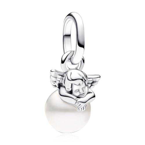 Image of NUNUYAYA Charms Beads 925 Sterling Silver Sleeping Angel Pearl Dangle Pendant fits Bracelets Gift for Women