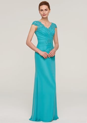 Raseal Chiffon Mother of The Bride Dresses for Wedding Cap Sleeves Applique Formal Dress RS1854
