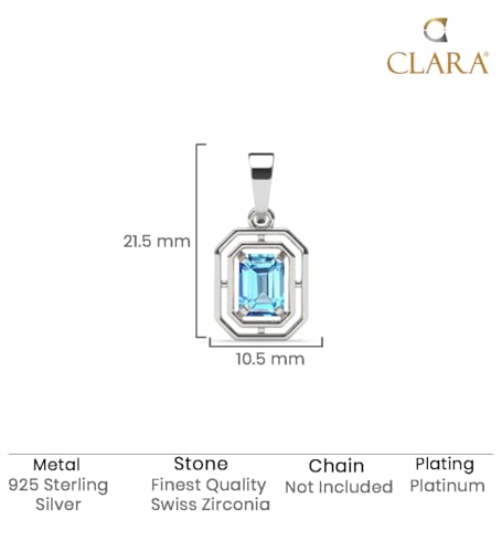 Image of Clara 925 Silver Blue Solitaire Men Pendant Necklace Gift for Men & Boys | Available With or Without Chain | Platinum Plated | Swiss Zirconia