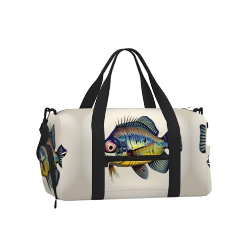 Bolsa de equipaje de mano Fly Yellow Fish con diseño de bolsa deportiva estampada