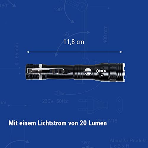 MAUL LED-Taschenlampe luna – robuste und outdoor-taugliche LED Taschenlampe inkl. Halteclip aus Metall – Stabtaschenlampe mit langer Leuchtdauer und Spritzwasserschutz (IPX4) – schwarz