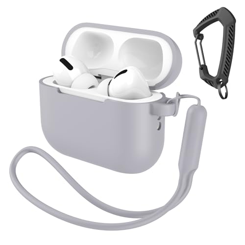 Capa compatível com AirPods Pro 3 com chaveiro/alça de mão, Pro 3ª geração [2025] capa protetora de silicone à prova de choque para fone de ouvido suporta carregamento sem fio - cinza