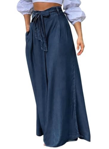 Wide Leg Jean Pants for Women Button High Waist Denim Pants Zipper Lounge Flare Palazzo Trousers with Pockets2