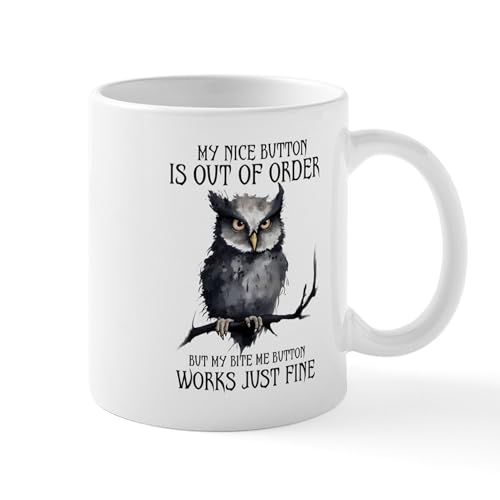 Taza de cerámica 11 oz con diseño divertido de búho gruñón miniatura 1