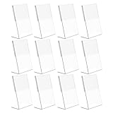 SHINEOFI Soportes de Acrílico Transparente L Tipo, Portafotos para Mesas A6 Vertical, 12 Unidades, Base Ancha para Menús y Números de Mesa, Adecuado para Restaurantes y Eventos