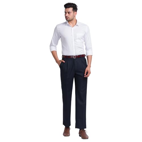 Image of Park Avenue Men's Poly Wool Blend Structure Pattern Comfort Fit Pleated Formal Trouser
