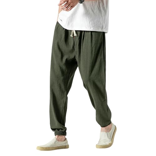 Pantalon sarouel homme en coton lin avec cordon de serrage et coupe ample