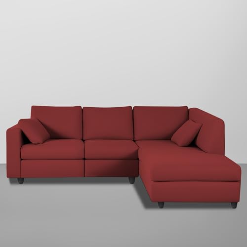 Image of Florian RHS 4 Seater L Shape Sofa Set for Living Room (Maroon Fabric) Premium Fabric Sofa