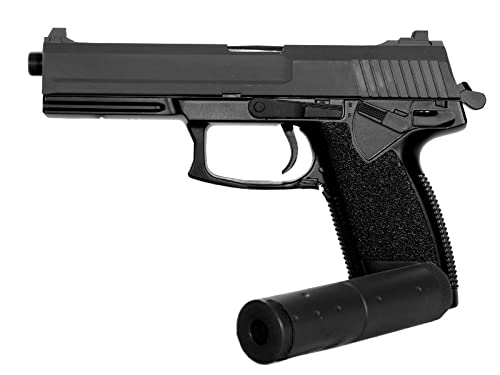 2EAGLE Pistola Airsoft MK23 con silenziatore Finto-Modello a Molla-modalità Fuoco/sparo Manuale-Colore: Nero e Grigio-Potenza 0,5 Joule