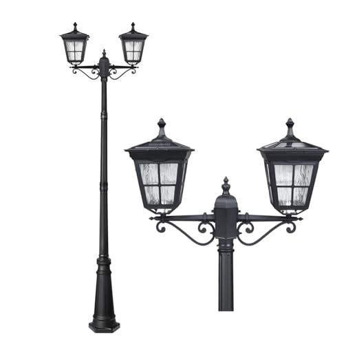 Kemeco Solar Lamp Post Light, ST4311AB1-2 Dusk to Dawn Outdoor Bright Street Post Light for Yard Garden Patio Walkway Driveway Landscape Decor (Double-Head)
