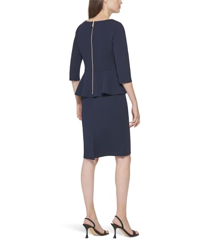Image of Calvin Klein Women's 3 /4 Sleeve Crepe Knee Length Peplum Sheath Dress
