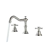 Robinets et pièces de lavabo Robinet de Lavabo Noir Double Poignées Salle de Bain Baignoire Montage sur Plafond Mitigeur Eau Chaude et Froide 3 Trous Larges (Nickel Brossé)
