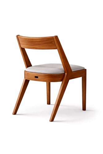 Image of Solid Wood Designer Dining Chair | Premium Wooden Chair with Cushioned Seat | Modern Mid-Century Style Chair for Dining, Living Room & Study (Natural Finish)