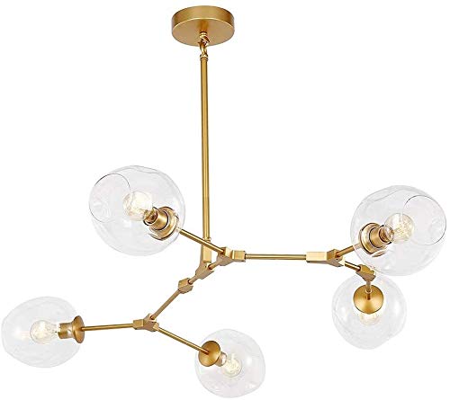 AMNOUR Chandelier E27 Nordic Glass Ball Chandelier Adjustable Height,Matte Black Sputnik Chandelier,E26 Metal Hand Blow Branches Pendant Light,79" Mid Century Globe Light Fixtures โ image 1