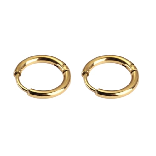 DVRK® 2 Pendientes Aro Hombre Oro 18k con Base de Acero Inoxidable 316L - Pendientes Hombre Aro 15 mm Resistentes al Agua y al Sudor- Aretes - Unisex - Mujer