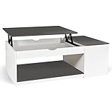 IDMarket - Table Basse Plateau relevable ELEA avec Coffre Bois Blanc et Gris