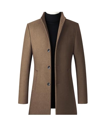 Image of SOMTHRON Men's Trench Coat Wool Blend Slim Fit Top Coat Single Breasted Business Overcoat