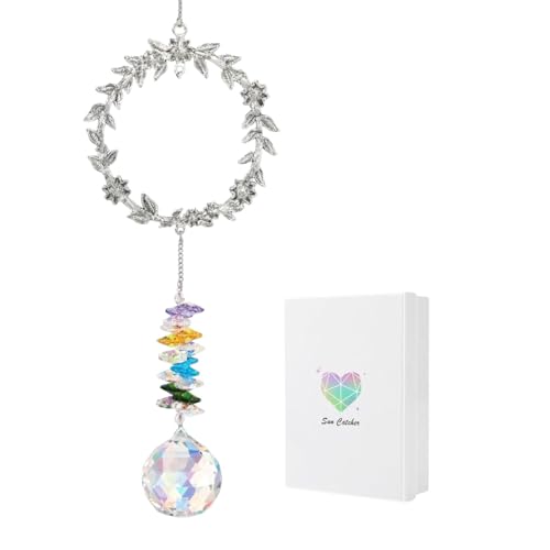 Image of Crystal Suncatcher Hanging Wind Chime Gift with Rainbow Prism - Thank You Gift for Women, Decorative Hanging Ornament for Home, Window, Balcony, Positive Energy Feng Shui Decor(White)