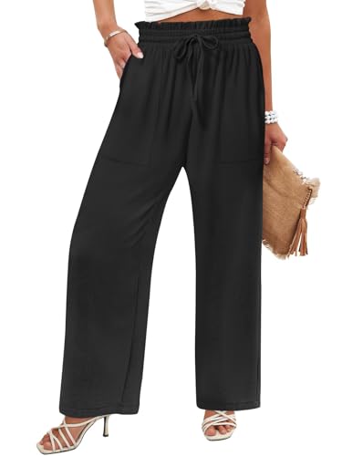 DB MOON Womens Wide Leg Pants Business Casual Outfits Loose High Waist Trouser with Pockets2