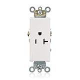 Leviton 16351-W 20 Amp, 125 Volt, Decora Plus Single Receptacle, Straight Blade, Commercial Grade, Self-Grounding, White