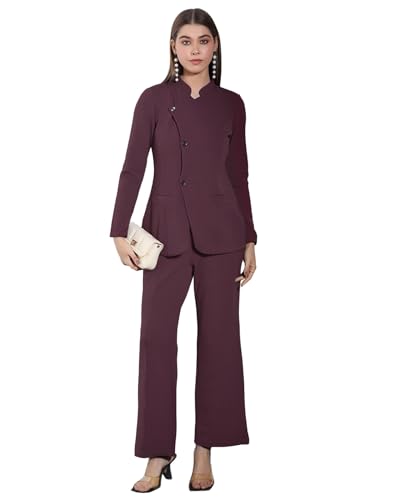 Image of Selvia Co ord Set for Women Stylish, Asymmetric Button Top and Trouser Pant