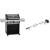 RÖSLE Gasgrill BBQ-Station VIDERO G4 Schwarz, Grill mit 4 Haupt- und 1 Seitenbrenner, schwarz & Drehspieß, Hochwertiger Grillspieß für RÖSLE Kugelgrills No.1 F60/G60 Traglast 6 kg, Edelstahl 18/10