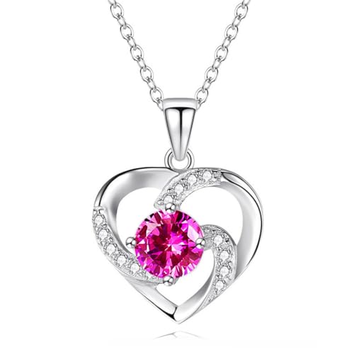 MenYiYDS- Collar de Plata de Ley para Mujer con Colgante de Diamante Crazy Love con Cadena de 45 cm para Regalo de San Valentín para Mujer (Rosa roja)