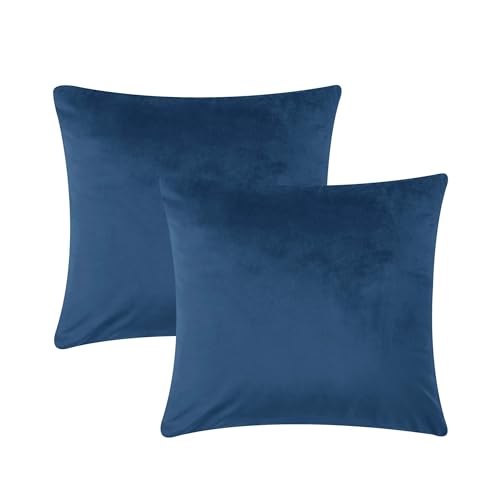 AMEHA Funda Cojin 45 x 45 cm Paquete de 2 Fundas de Almohada Decorativas Cuadradas de Blando Fundas Cojin Terciopelo con Cierre de Cremallera Oculta para la Dormitorio Sofa, Azul Marino