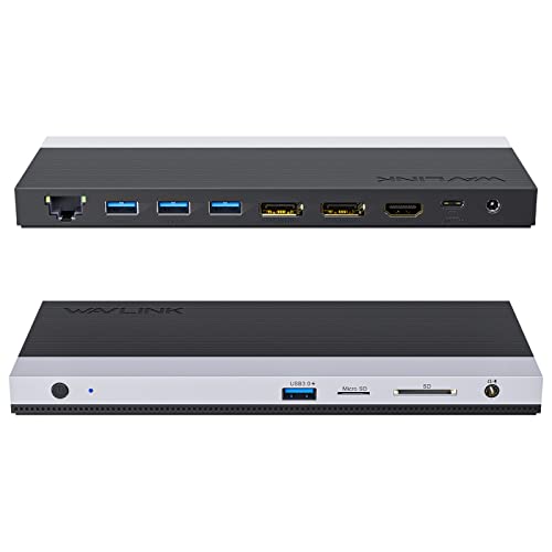 WAVLINK USB C Docking Station with 100W Power Adapter, Triple Display for Windows Mac Thunderbolt 3/4, 4K USB C Dock 65W PD, Dual Displayport and HDMI, 4 USB, Ethernet, SD/TF Card Reader,Audio