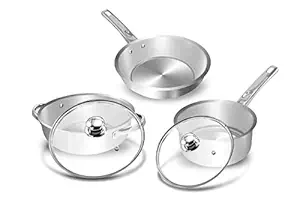 Amour Deluxe Stainless Steel Gas Compatible Induction Friendly Casserole Set Cookware Set with Lid 5-Pieces Chrome