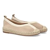 shoes&blues.es 99296 Alpargata Plana de Estilo Tradicional para Mujer, Punta Cerrada, sin Cierre. Suela Acolchada y Cuna Comoda, Ribete y la Suela de Yute, Ideal Primavera Verano. Kaki Talla 41