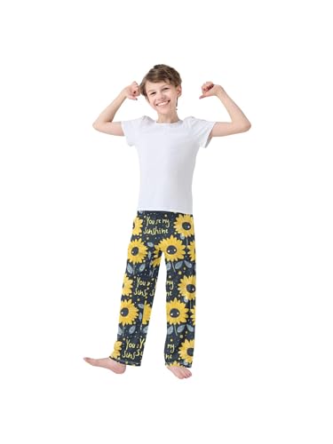 ZZKKO Cartoon Sunflower and Blue Leaves Boys Pants for Kids Jogger Pants with Pockets S3