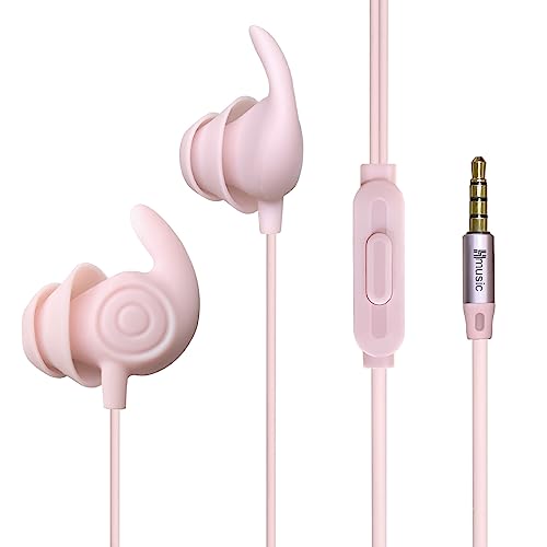 Hmusic Auriculares para dormir, aislamiento de ruido de 3,5 mm, con cable, tapones para los oídos de silicona suave y ligeros con micrófono para insomnio, dormir de lado, ronquidos, viajes aéreos,