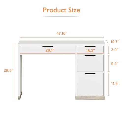 Small White Desk with 4 Drawers for Kids and Home Office