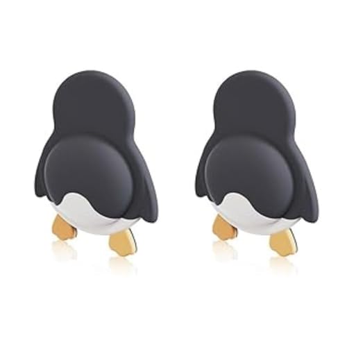 Image of KIMEE Penguin Shape Silicone Wall Protector Door Stopper | Soft Rubber Bumper for Door Handle, Fridge & Furniture | Noise & Scratch Protection (Pack of 2) (Penguin - Black)