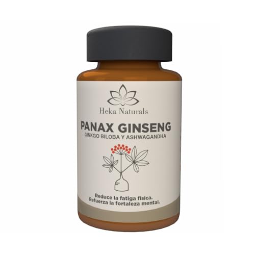 Heka Naturals Complejo Panax Ginseng | 90 Cápsulas con Ginseng Coreano, Ginkgo Biloba, Ashwagandha, Remolacha y Té Verde | Mezcla Botánica de Uso Diario