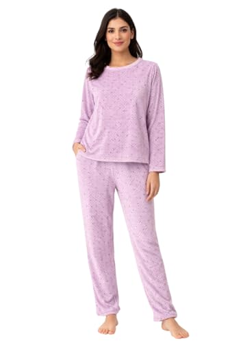 Image of CAMEY Women's Printed Full Sleeve Round Neck /V-Neck Top and Pajama Pants with Pockets