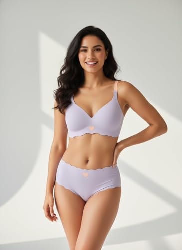 Image of Women Bra Panty Set Soft Natural Support Seamless Backless Summer Bra Panties Set | Adjustable Straps and Heart Design Lingerie Set | Women's Suit Push-Ups Sports Underwear Bra Set