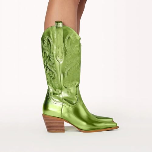 Women's Cowboy Boots Metallic Mid Calf Cowgirl Boots Wide Calf Western Embroidered Sparkly Paty Boots4