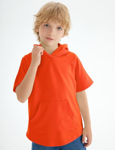 Image of Spring&Gege Boys Light Weight Short Sleeve Hoodie Casual Solid Pullover Hooded T-shirt with Pocket