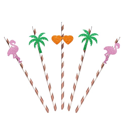 Pitillos de papel dorado rosa para fiesta hawaiana x24 miniatura 1
